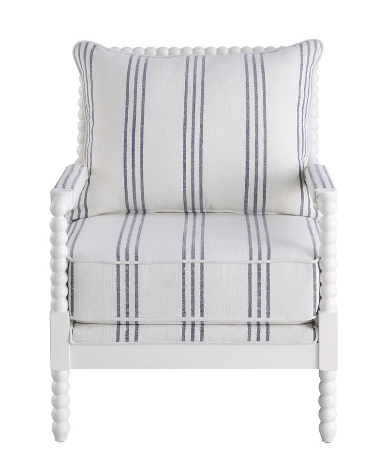 Blanchett Upholstered Accent Chair with Spindle Accent White and Navy - Furniture Center (NY)