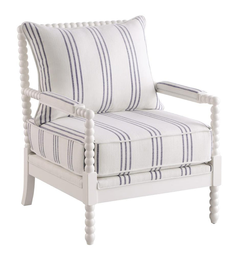 Blanchett Upholstered Accent Chair with Spindle Accent White and Navy - Furniture Center (NY)