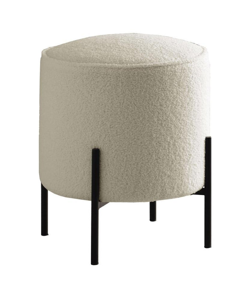 Basye Round Upholstered Ottoman Beige and Matte Black - Furniture Center (NY)