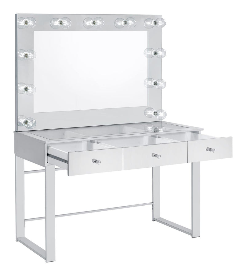 Umbridge 3-drawer Vanity with Lighting Chrome and White - Furniture Center (NY)