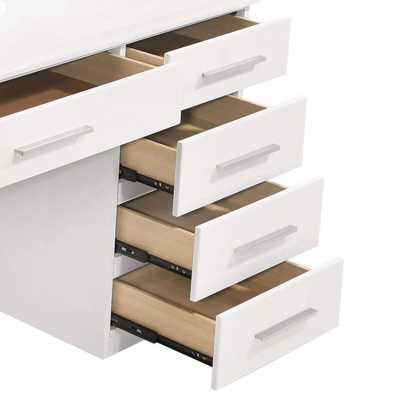 Felicity 9-drawer Vanity Desk with Lighted Mirror Glossy White - Furniture Center (NY)