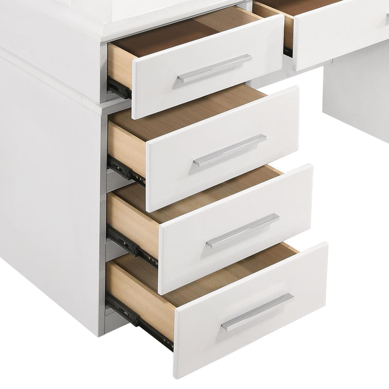 Felicity 9-drawer Vanity Desk with Lighted Mirror Glossy White - Furniture Center (NY)