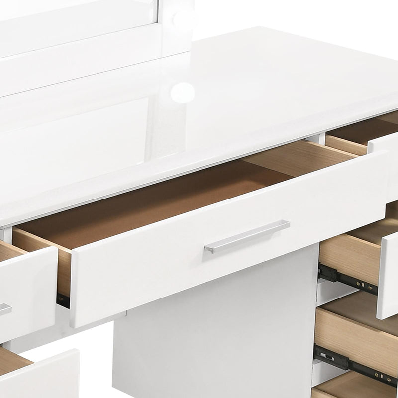 Felicity 9-drawer Vanity Desk with Lighted Mirror Glossy White - Furniture Center (NY)