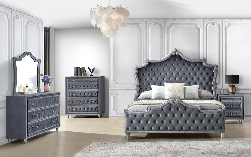 Antonella 4-Piece Queen Upholstered Tufted Bedroom Set Grey - Furniture Center (NY)