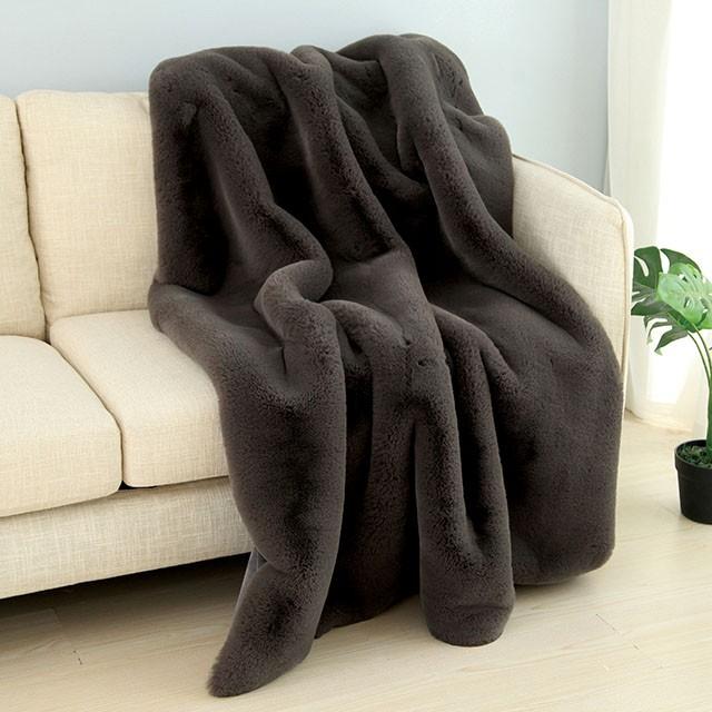 Caparica Charcoal Throw, Silver - Furniture Center (NY)
