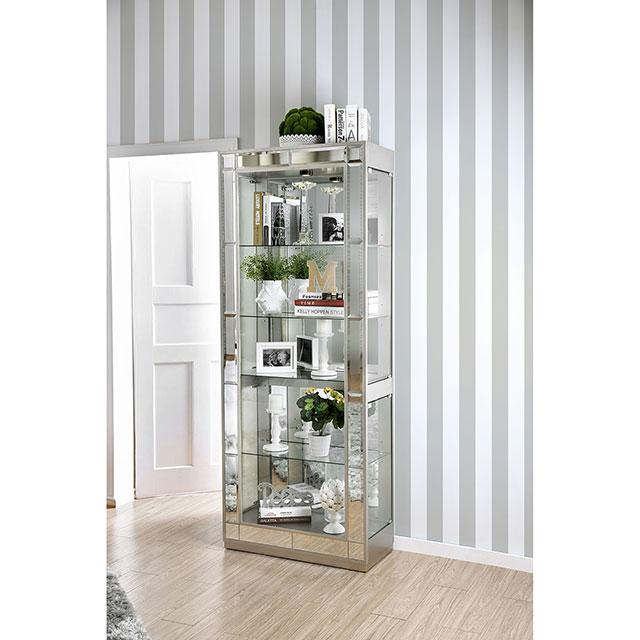 Carrollton Chrome Curio Cabinet - Furniture Center (NY)