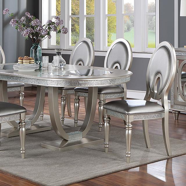 CATHALINA Oval Dining Table, Silver - Furniture Center (NY)