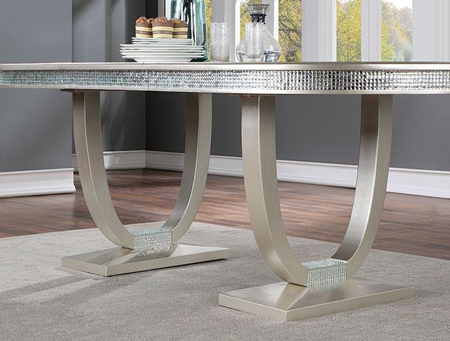 CATHALINA Oval Dining Table, Silver - Furniture Center (NY)