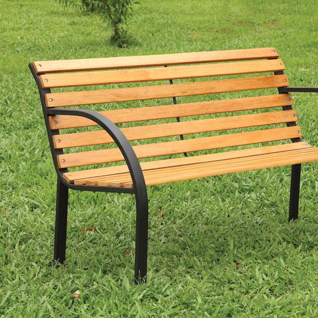 DUMAS Oak/Black Patio Wooden Bench - Furniture Center (NY)