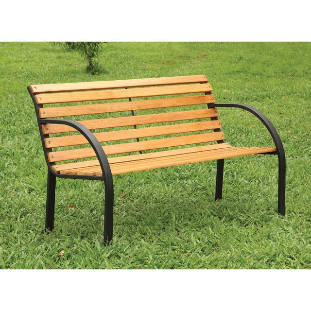 DUMAS Oak/Black Patio Wooden Bench - Furniture Center (NY)