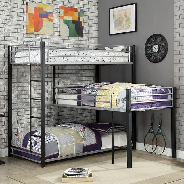 Aubrey Sand Black Twin Triple Decker Bed - Furniture Center (NY)
