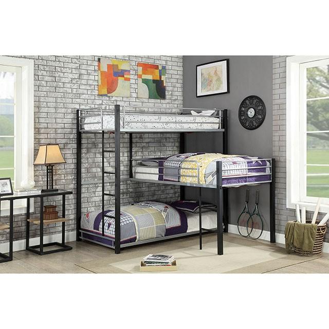 Aubrey Sand Black Twin Triple Decker Bed - Furniture Center (NY)