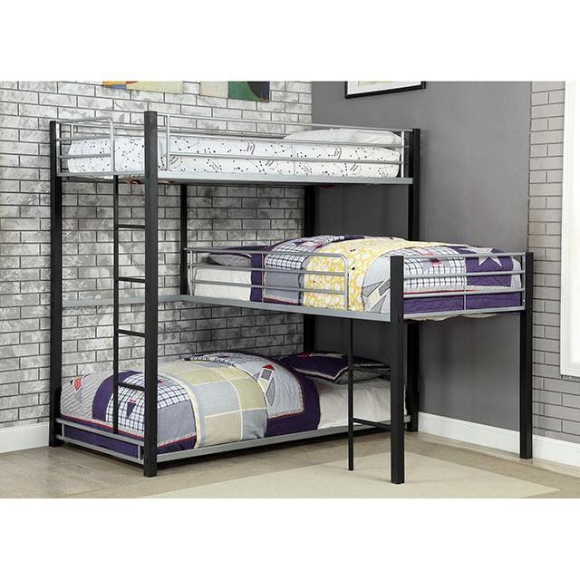 Aubrey Sand Black Twin Triple Decker Bed - Furniture Center (NY)