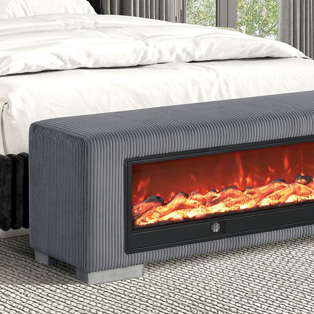 Elnath Bench w/ Visual Wood Log Fireplace Gray - Furniture Center (NY)