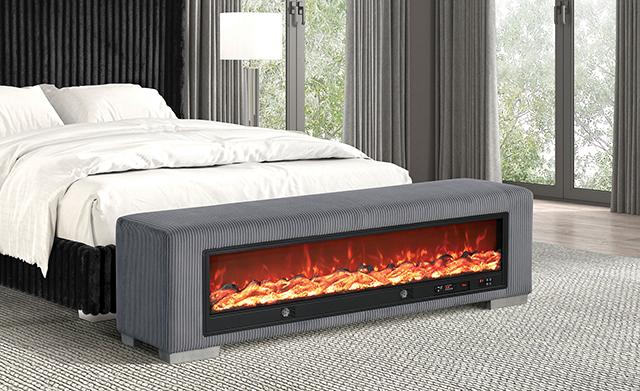 Elnath Bench w/ Visual Wood Log Fireplace Gray - Furniture Center (NY)
