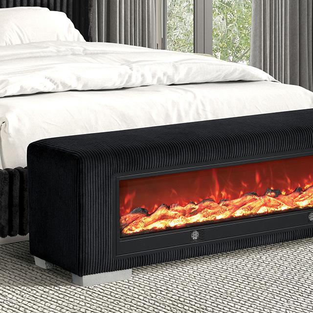 Elnath Bench w/ Visual Wood Log Fireplace Gray - Furniture Center (NY)