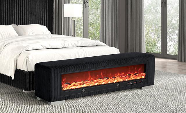Elnath Bench w/ Visual Wood Log Fireplace Gray - Furniture Center (NY)