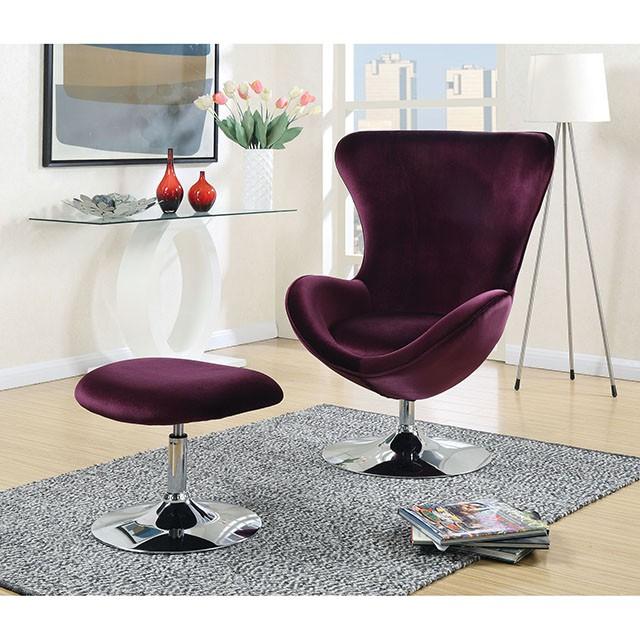 Eloise Purple Accent Chair w/ Ottoman - Furniture Center (NY)