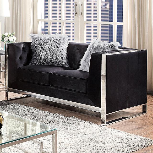 EVADNE Loveseat w/ Pillows, Black - Furniture Center (NY)