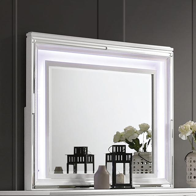 EMMELINE Mirror w/ LED Lights, White - Furniture Center (NY)