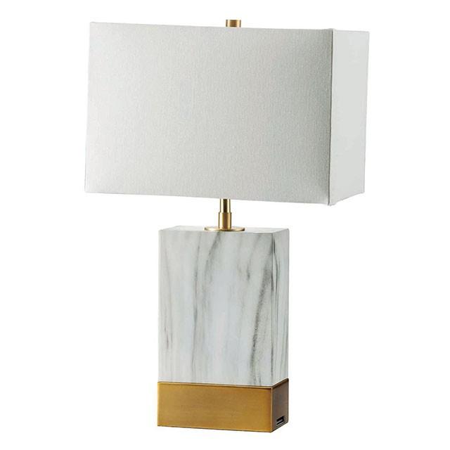 Faith White Marble/Gold 20"H White Marble Gold Table Lamp - Furniture Center (NY)