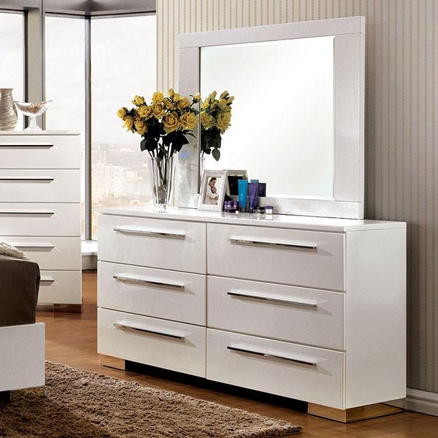 CLEMENTINE Glossy White Mirror - Furniture Center (NY)