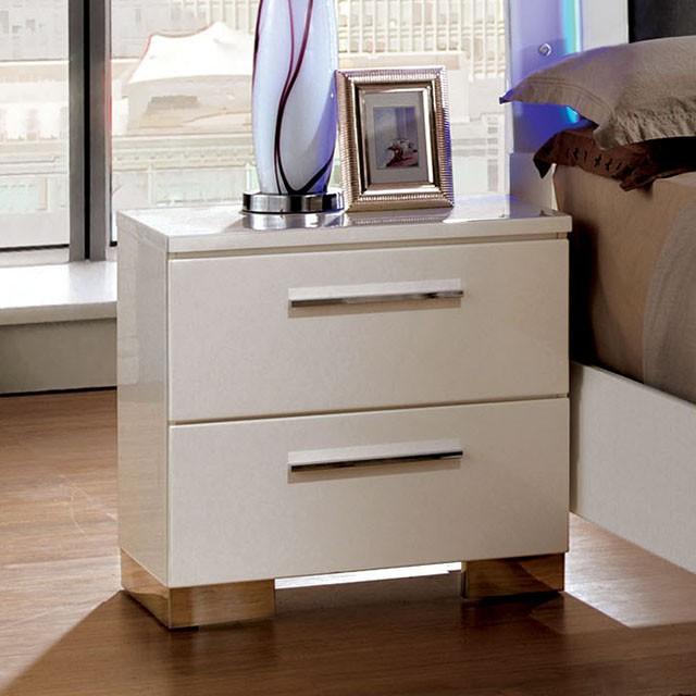 CLEMENTINE Glossy White Night Stand - Furniture Center (NY)