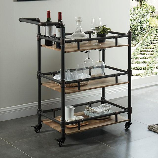 Aylmer Sand Black/Natural Serving Cart - Furniture Center (NY)