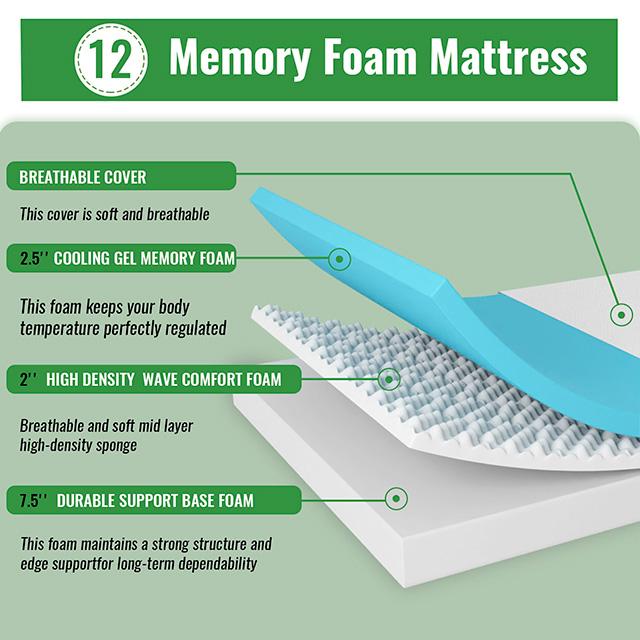 Coreopsis 12" Queen Memory Foam Wave Comfort - Furniture Center (NY)