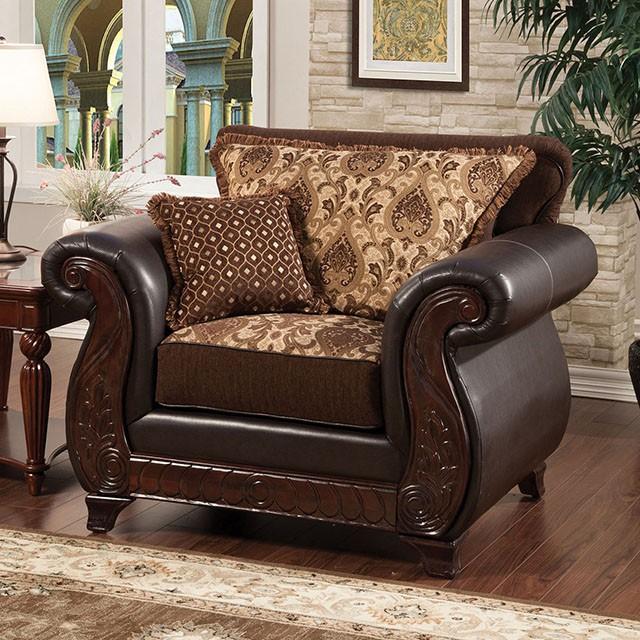Franklin Dark Brown/Tan Chair With Pu In Brown - Furniture Center (NY)