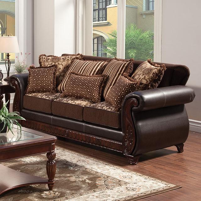 Franklin Dark Brown/Tan Sofa, Dark Brown - Furniture Center (NY)