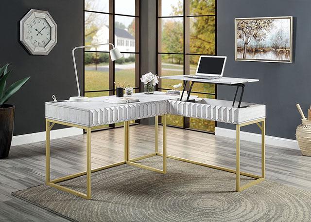 FREIBURG Corner Desk, Antique White - Furniture Center (NY)