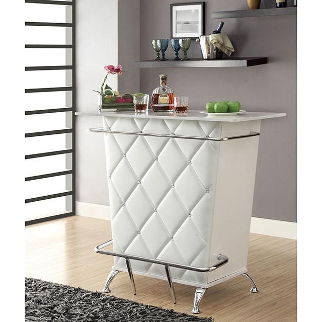 Fuero White/Chrome Bar Table (K/D) - Furniture Center (NY)