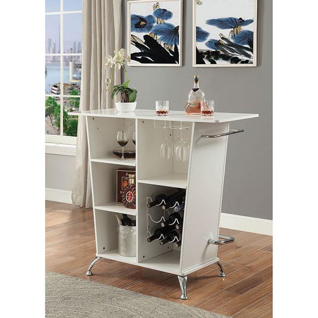 Fuero White/Chrome Bar Table (K/D) - Furniture Center (NY)