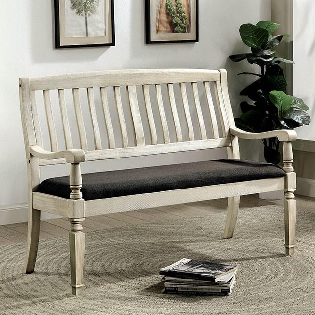 Georgia Antique White/Gray Love Seat Bench - Furniture Center (NY)