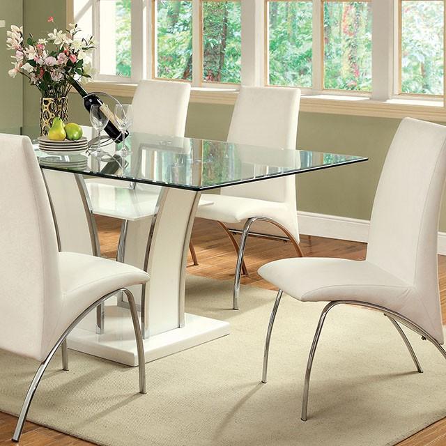 Glenview White/Chrome Dining Table - Furniture Center (NY)