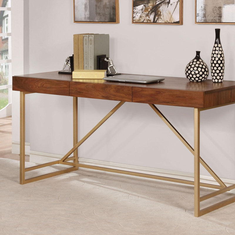 Halstein Light Walnut/Gold Desk - Furniture Center (NY)