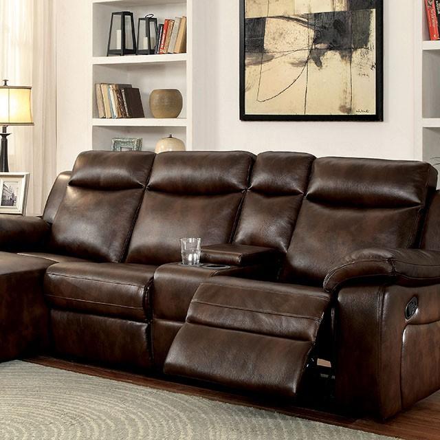 Hardy Brown Sectional w/ Console, Brown - Furniture Center (NY)