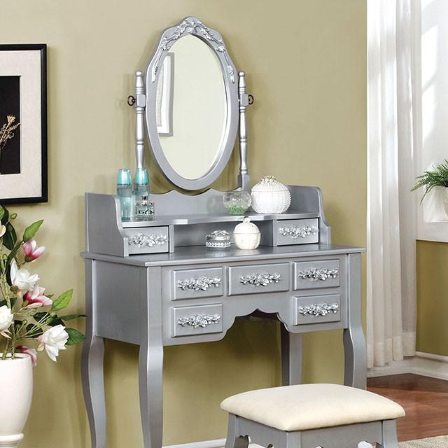 Harriet Silver Vanity w/ Stool - Furniture Center (NY)
