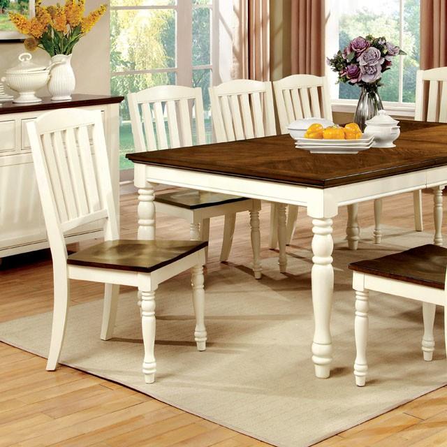 HARRISBURG Vintage White/Dark Oak Dining Table w/ 18" Butterfly Leaf - Furniture Center (NY)