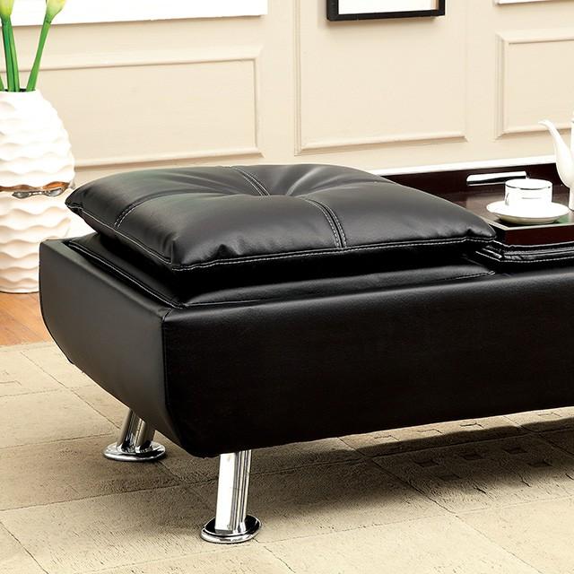 HAUSER II Black/Chrome Ottoman, Black - Furniture Center (NY)