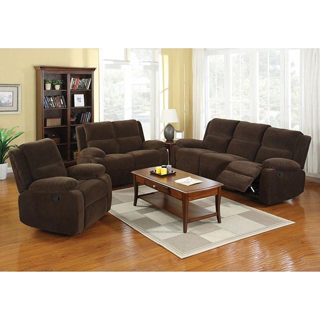 Haven Dark Brown Love Seat w/ 2 Recliners - Furniture Center (NY)