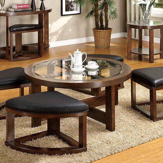 Crystal Cove II Dark Walnut Round Coffee Table w/ 4 Stools - Furniture Center (NY)