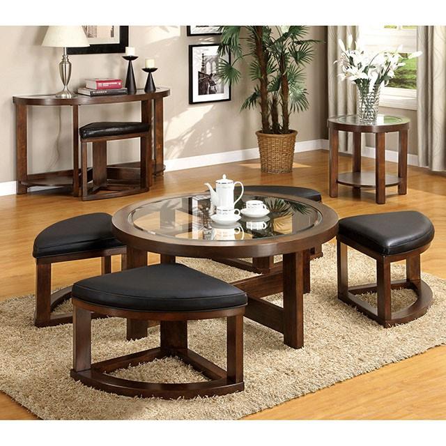 Crystal Cove II Dark Walnut Round Coffee Table w/ 4 Stools - Furniture Center (NY)