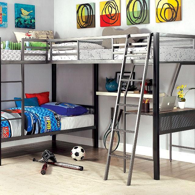 BALLARAT Silver Triple Twin Bunk Bed w/ Desk - Furniture Center (NY)