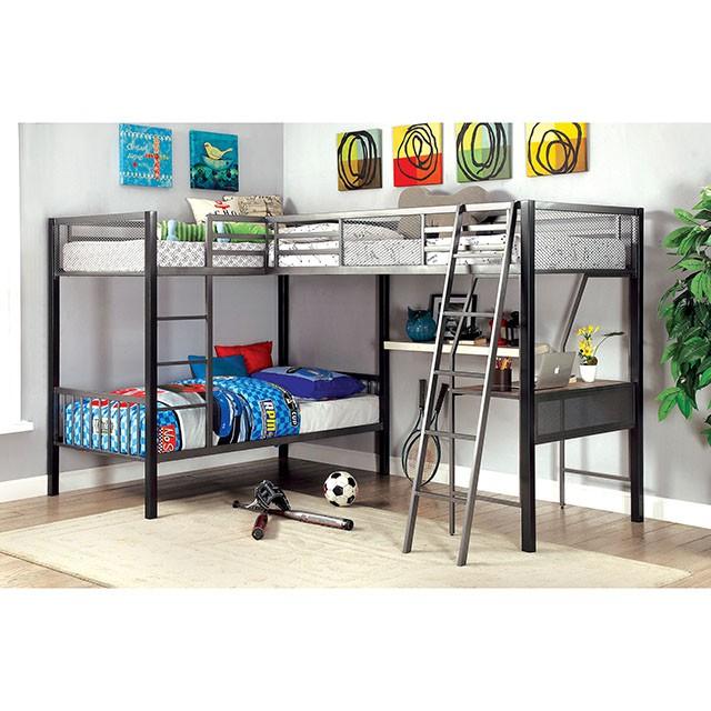 BALLARAT Silver Triple Twin Bunk Bed w/ Desk - Furniture Center (NY)