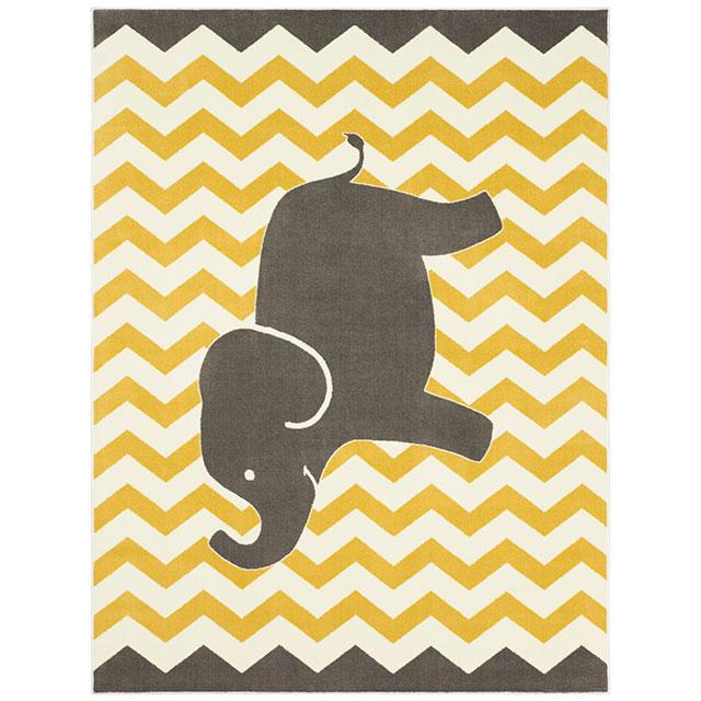 BARON 5' X 8', Area Rug, Elephant, Yellow/Gray - Furniture Center (NY)