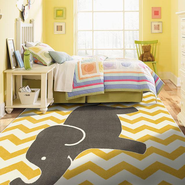 BARON 5' X 8', Area Rug, Elephant, Yellow/Gray - Furniture Center (NY)