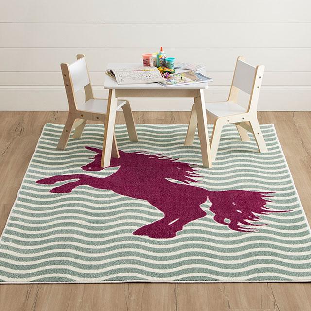 BARON 5' X 8', Area Rug, Horse, Sage Green/Fuchsia - Furniture Center (NY)