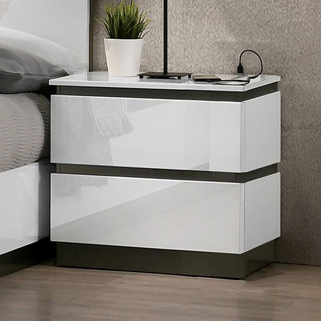 BIRSFELDEN Night Stand w/ USB, White - Furniture Center (NY)